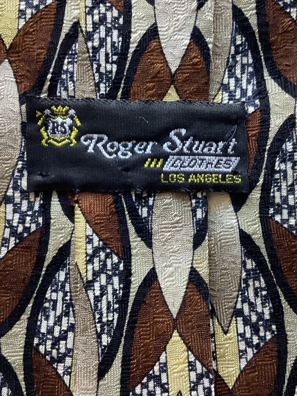 Geometric Brown, Cream & Black Men's Tie